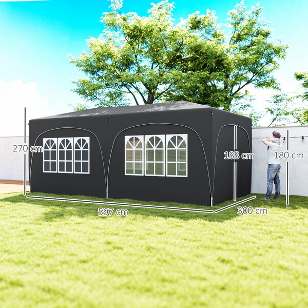 Outsunny Gazebo pieghevole 3 x 6m Pop Up, UPF50+ Altezza regolabile, con sacca di trasporto e sacchi di sabbia, grigio scuro | Aosom Italy