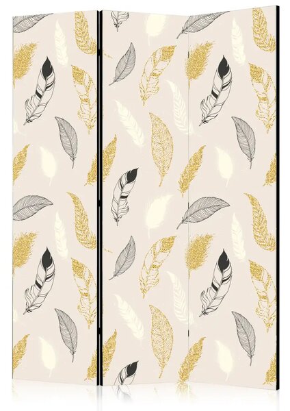 Paravento separè Piume dorate - composizione pattern in oro e grigio