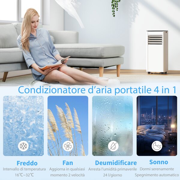 HOMCOM Condizionatore Portatile 9000 BTU con Raffreddamento, Deumidificatore, Ventilatore e Modalità Notte. | Aosom Italy