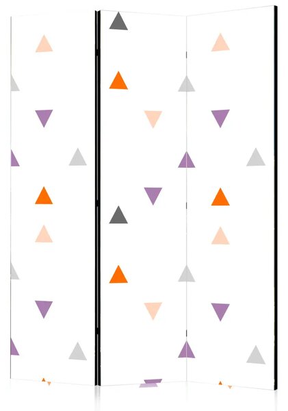 Paravento design Pioggia di triangoli - figure colorate su sfondo bianco