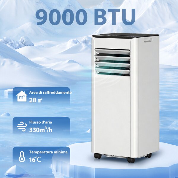 HOMCOM Condizionatore Portatile 9000 BTU con Raffreddamento, Deumidificatore, Ventilatore e Modalità Notte. | Aosom Italy