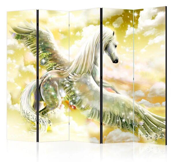 Paravento design Pegaso giallo II - cavallo alato contro un cielo da favola