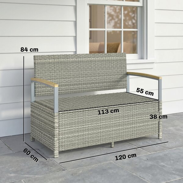 Outsunny Panca Giardino 170L, 2 Posti Rattan con Cuscino, Grigio Chiaro | Aosom Italy
