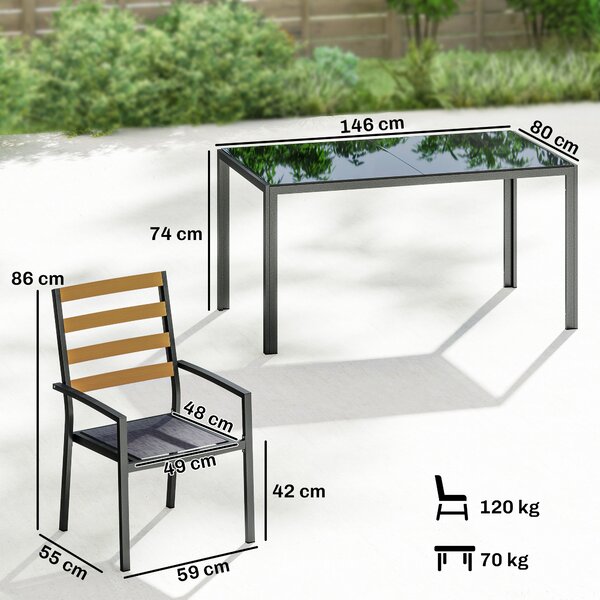 Outsunny Set da Pranzo da Giardino 7 Pezzi, Tavolo e Sedie per 6 Persone, Nero | Aosom Italy