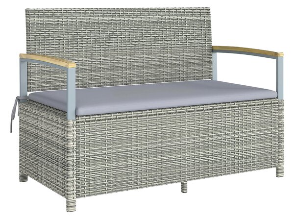 Outsunny Panca Giardino 170L, 2 Posti Rattan con Cuscino, Grigio Chiaro | Aosom Italy