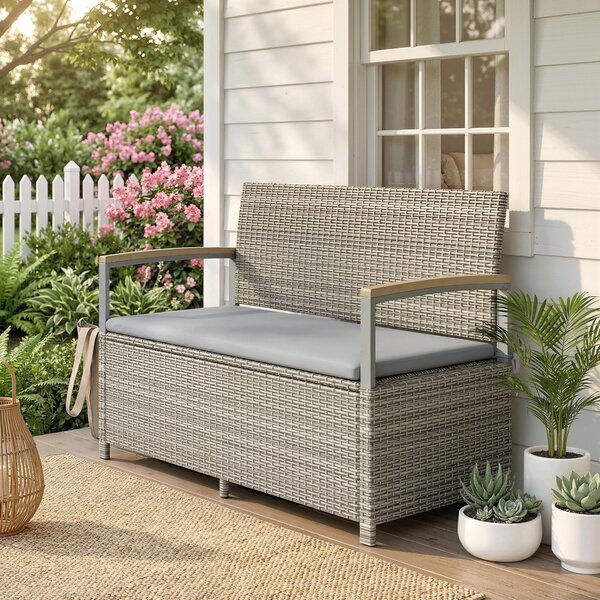 Outsunny Panca Giardino 170L, 2 Posti Rattan con Cuscino, Grigio Chiaro | Aosom Italy
