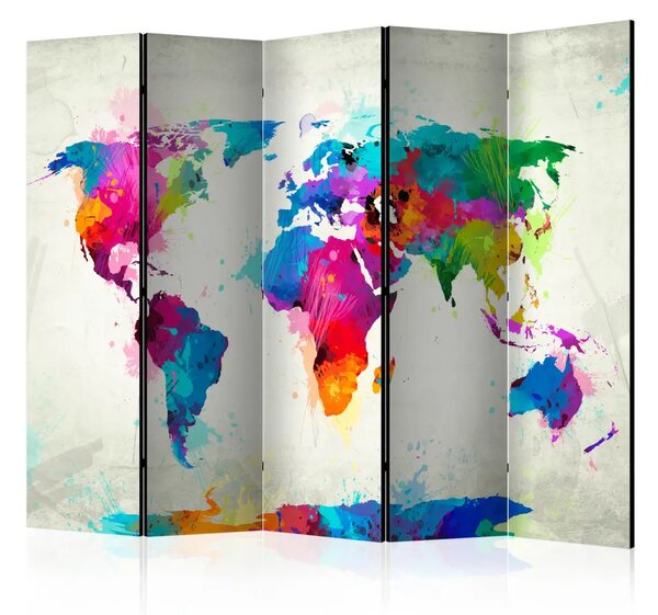 Paravento design La mappa della felicità II - mappa del mondo dipinta ad acquerello
