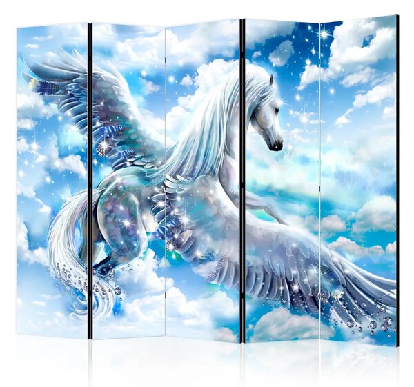 Paravento design Pegaso blu II - cavallo alato e cielo blu