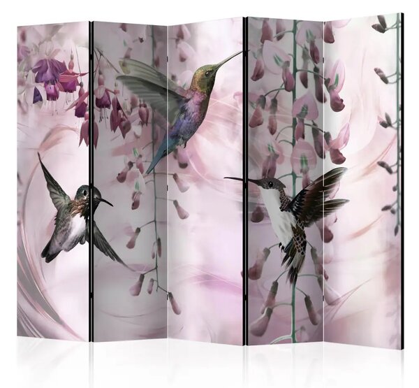 Paravento design Colibri volanti Rosa II - uccelli colorati nella natura