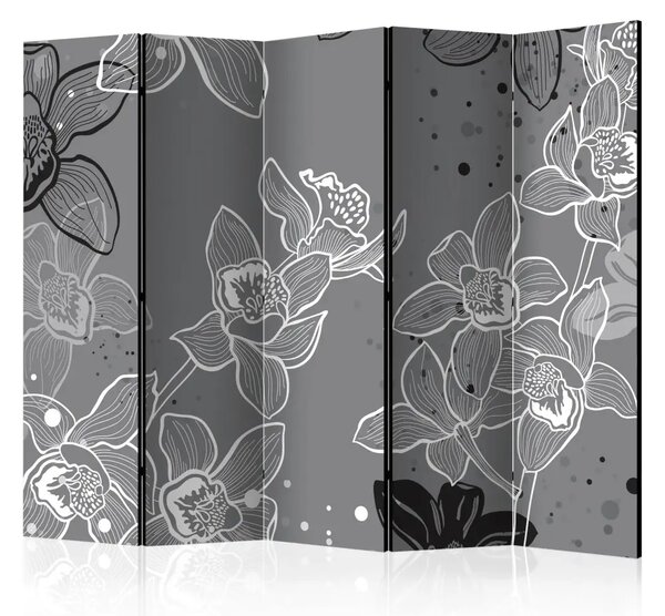 Paravento design Flora invernale II - czarno-biały wzór kwiatów