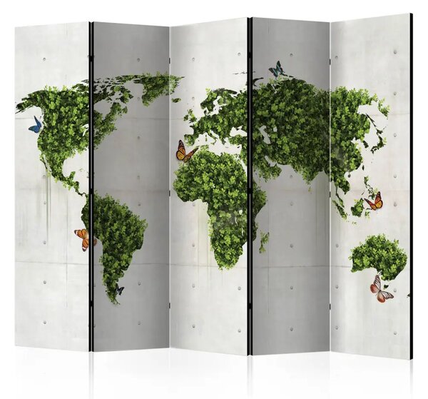 Paravento design Giardino delle farfalle II - mappa del mondo verde su sfondo di cemento
