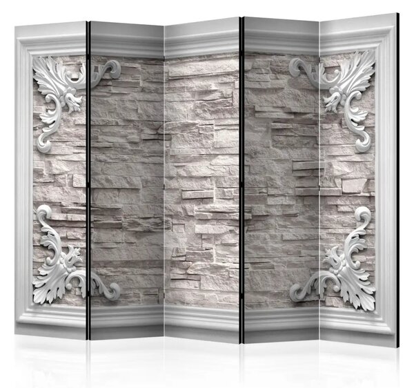 Paravento separè Cornice di mattoni Beige II - mattoni bianchi e ornamenti