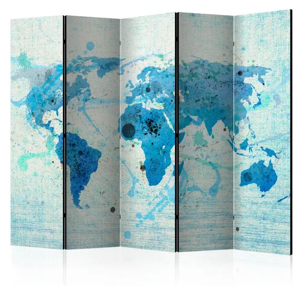 Paravento Navigazione e vela - Mappa del Mondo II - mappa blu dei continenti