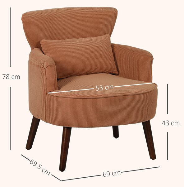 HOMCOM Poltrona Moderna, Imbottita con Cuscino Lombare, Gambe in Gomma, Arancione | Aosom Italy
