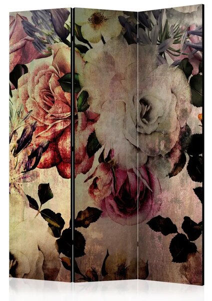 Paravento design Fiori di nostalgia - rose romantiche in stile vintage