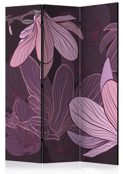 Paravento design Fiori sognanti - magnolie viola su sfondo uniforme