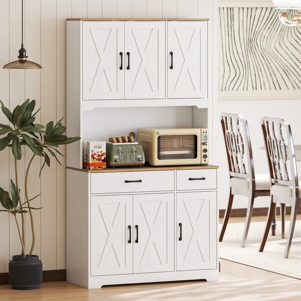 HOMCOM Credenza da cucina con 6 ante, 2 cassetti, piano di lavoro e ripiani regolabili 94x39,5x175,2cm Bianco | Aosom Italy
