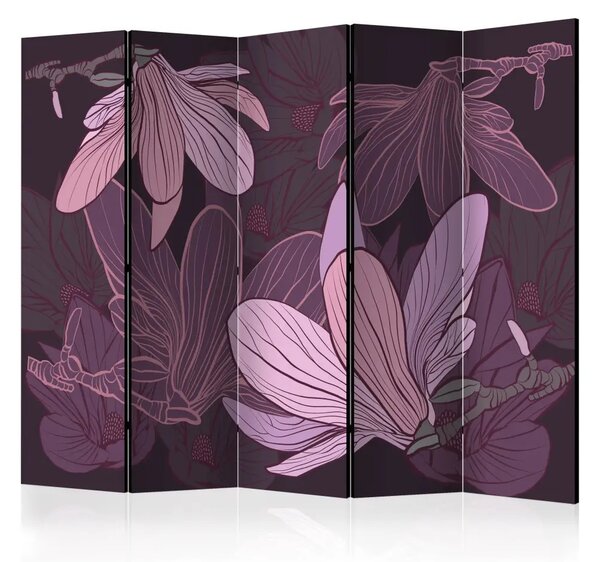 Paravento separè Fiori sognanti II - composizione in magnolie viola