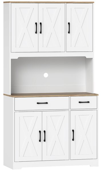 HOMCOM Credenza da cucina con 6 ante, 2 cassetti, piano di lavoro e ripiani regolabili 94x39,5x175,2cm Bianco | Aosom Italy