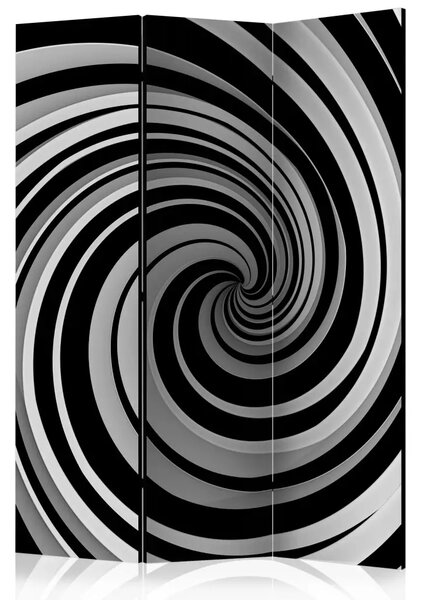 Paravento Vortice in bianco e nero - Composizione 3D con tunnel contorto