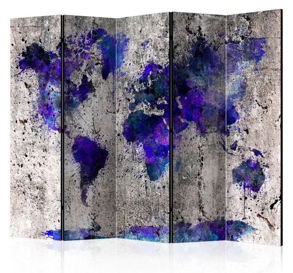 Paravento separè Mappa del mondo: macchie II - continenti viola-bluastro