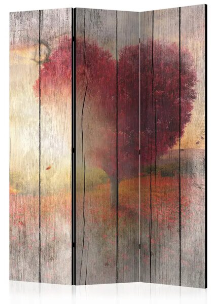 Paravento Amore autunnale - paesaggio con albero a forma di cuore