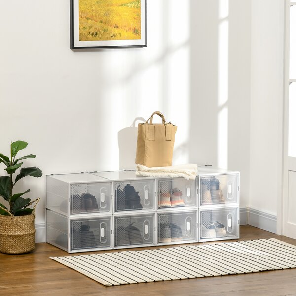 HOMCOM Mobile Scarpiera Modulare Salvaspazio per Interni con Fori di Ventilazione, 8 Cubi 28x36x21cm in Plastica PP, Bianco e Trasparente|Aosom