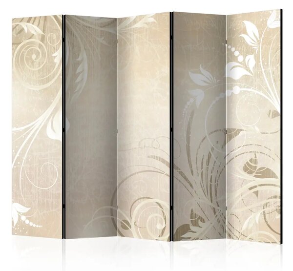 Paravento separè Sinphonia dei sensi II - sfondo beige con ornamenti floreali
