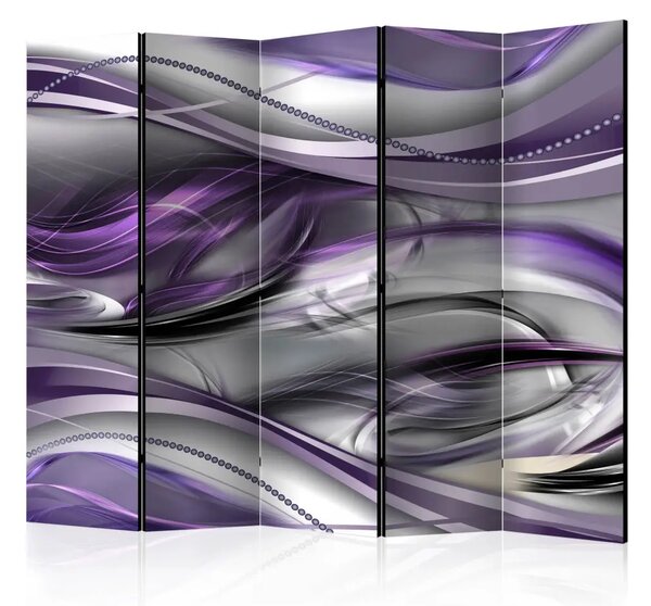 Paravento design Tunnel viola II - moderna astrazione argentea