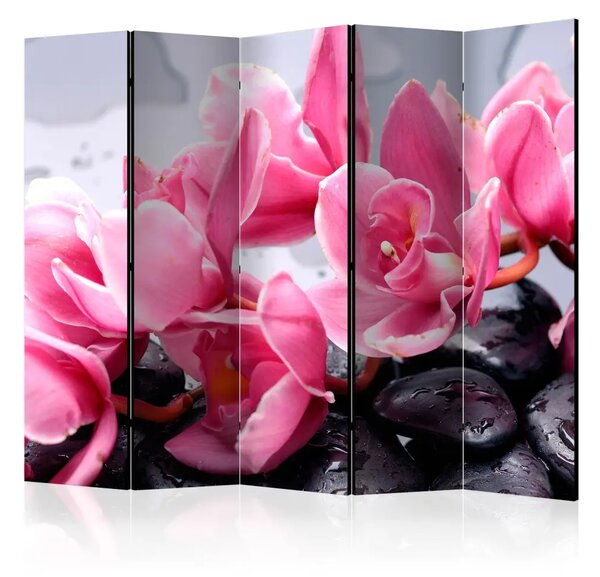 Paravento Orchidee e pietre zen II - composizione floreale