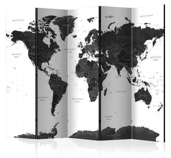 Paravento separè Mappa in bianco e nero II - continenti scuri su sfondo chiaro