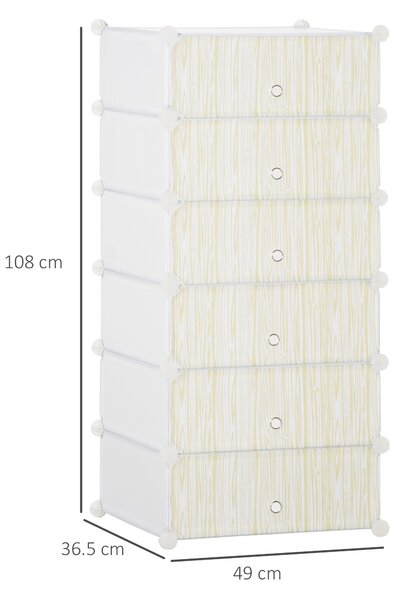 HOMCOM Mobile Scarpiera Modulare Salvaspazio, 6 Cubi 45x35x17cm in Plastica PP e Acciaio, 45x36.5x108cm, Bianco|Aosom