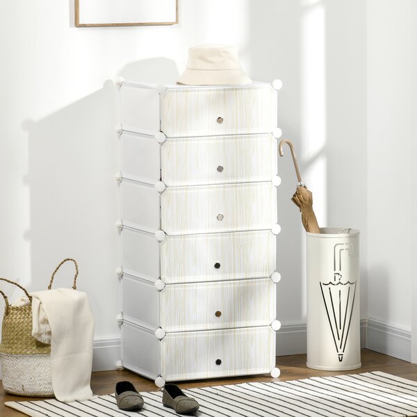HOMCOM Mobile Scarpiera Modulare Salvaspazio, 6 Cubi 45x35x17cm in Plastica PP e Acciaio, 45x36.5x108cm, Bianco|Aosom