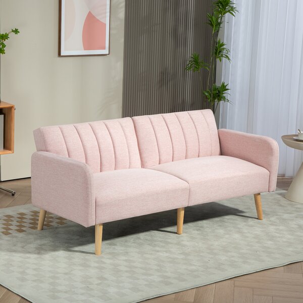 HOMCOM Divano Letto 2 Posti Stile Scandinavo - Tessuto Effetto Lino Rosa, Schienale 3 Posizioni | Aosom Italy