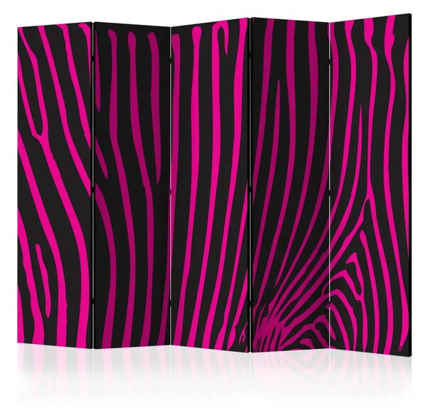 Paravento Motivo zebra viola II - motivo animale su sfondo nero