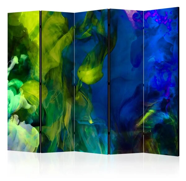 Paravento design Fiamme colorate - astratto con tocco di blu