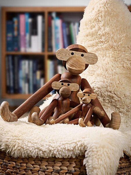 Oggetto decorativo di design in legno di teak Monkey, alt. 10 cm