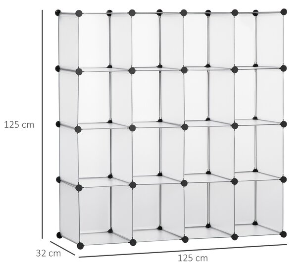 HOMCOM Scarpiera Modulare Trasparente, Salvaspazio, 16 Cubi 30x30x30cm, Plastica PP e Acciaio, 125x32x125cm - Trasparente|Aosom