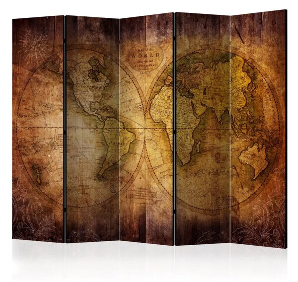 Paravento separè Mondo su una vecchia mappa II - continenti in stile retrò