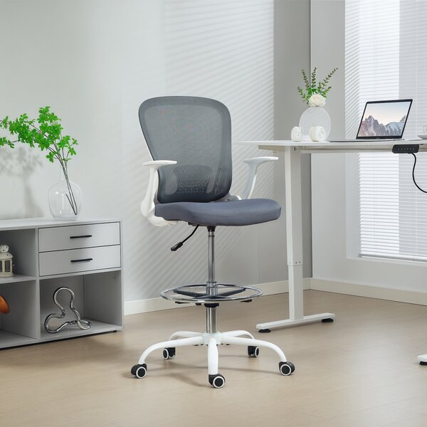 HOMCOM Sedia da ufficio ergonomica con poggiapiedi regolabile e braccioli ribaltabili, altezza regolabile, 59x62x99-119cm, grigio | Aosom Italy