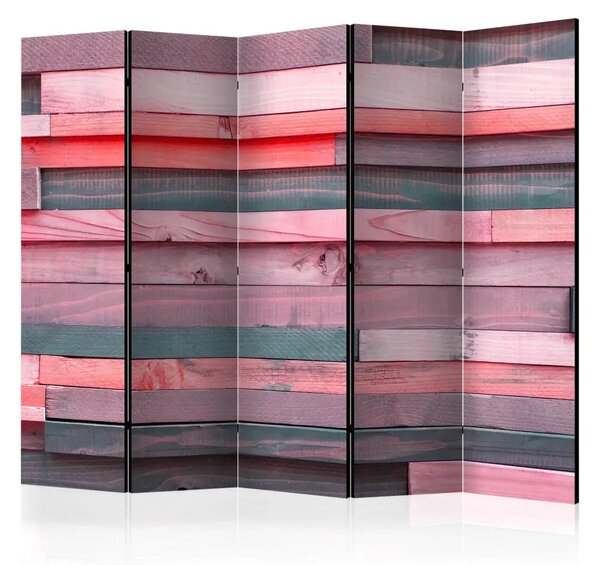 Paravento design Casetta rosa II - strisce di legno in tonalità rosa