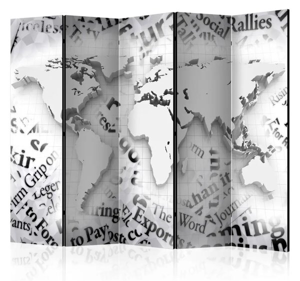 Paravento design Mondo dalle riviste II - astrazione con mappa del mondo e scritte