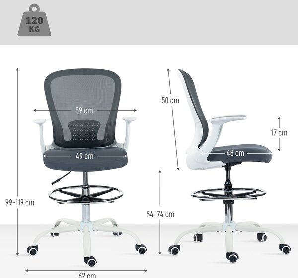 HOMCOM Sedia da ufficio ergonomica con poggiapiedi regolabile e braccioli ribaltabili, altezza regolabile, 59x62x99-119cm, grigio | Aosom Italy