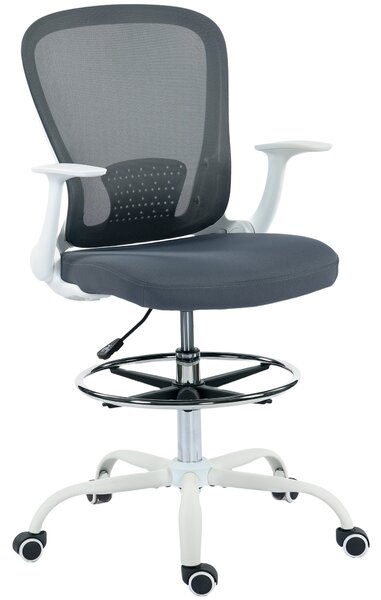 HOMCOM Sedia da ufficio ergonomica con poggiapiedi regolabile e braccioli ribaltabili, altezza regolabile, 59x62x99-119cm, grigio | Aosom Italy