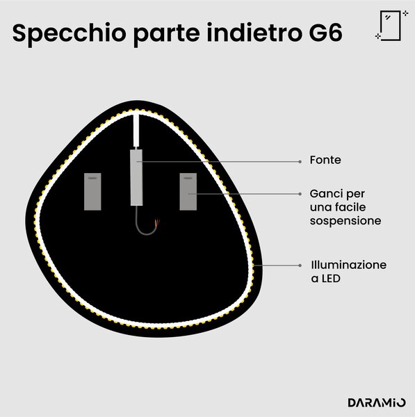 Specchio atipico con luce LED G6