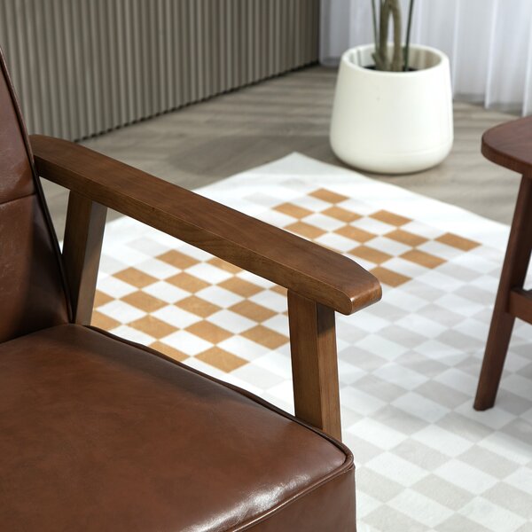 HOMCOM Poltrona in pelle sintetica, schienale capitonné, gambe in legno massiccio, 64x66x80cm, marrone | Aosom Italy