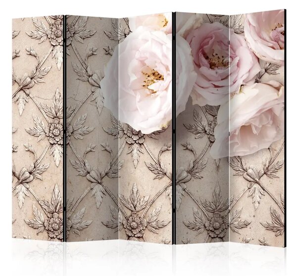 Paravento separè Romantic beige II - rose rosa chiaro su sfondo decorativo