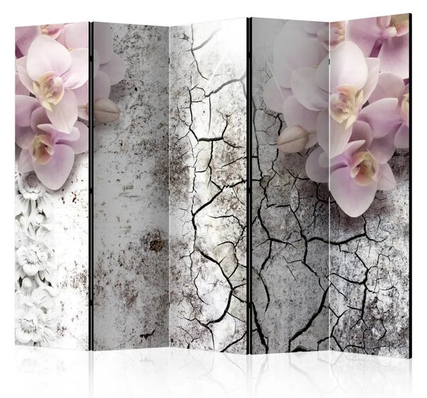 Paravento Orchidee rosa II - collage di fiori rosa su cemento