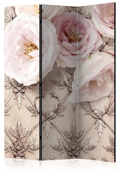 Paravento separè Romantic beige - composizione di rose su uno sfondo a motivi