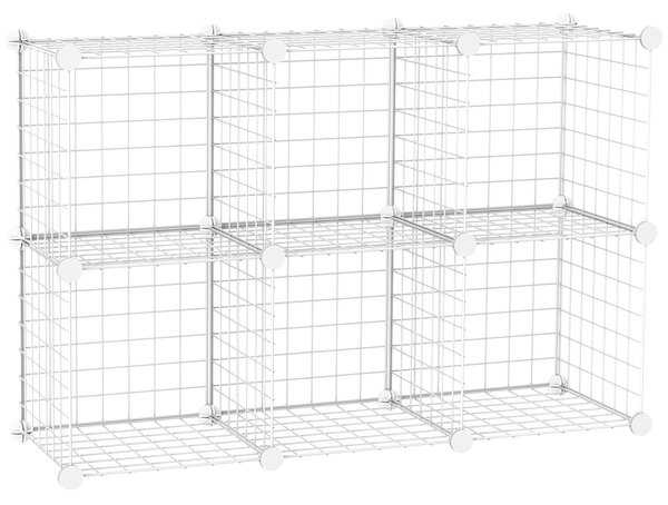 HOMCOM Scarpiera Modulare 6 Cubi, Design Salvaspazio, Acciaio e PP, 94x32x94 cm - Bianco